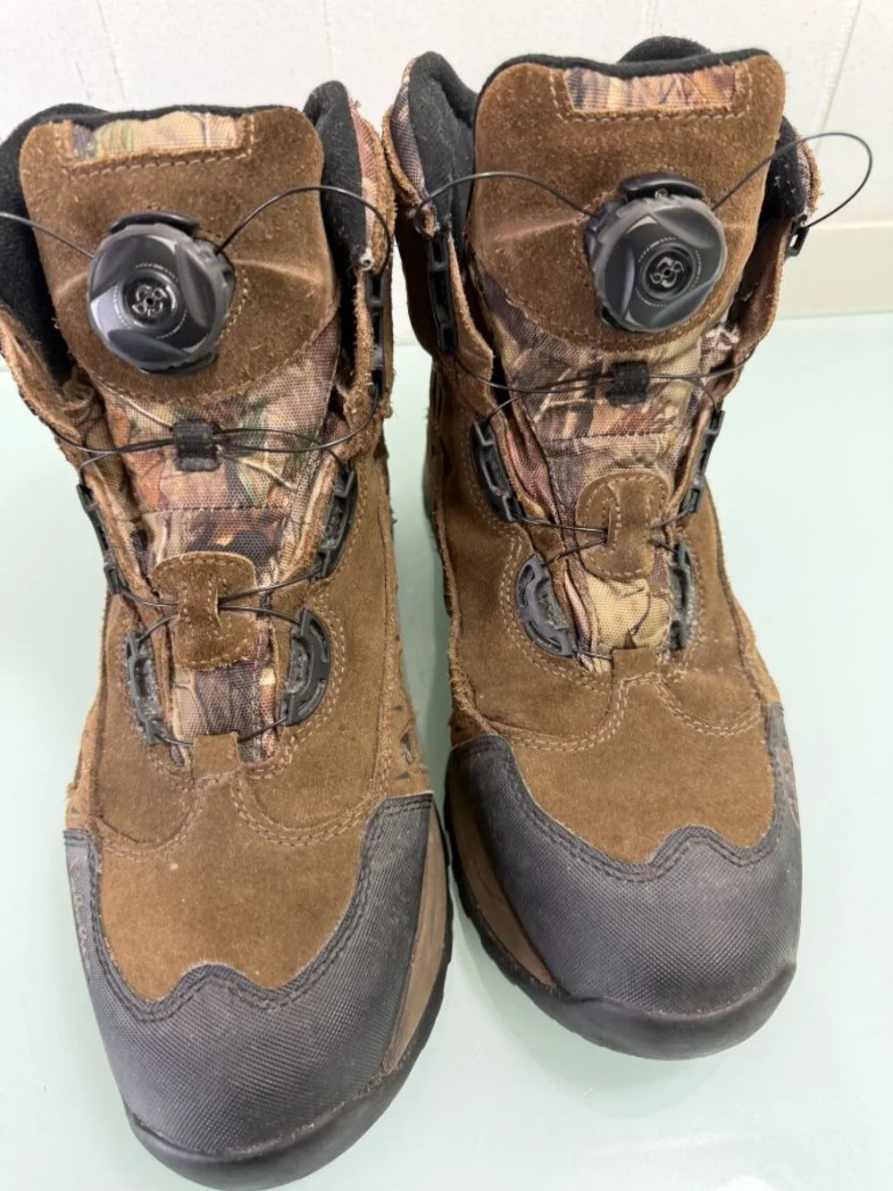 Cabela's Boots Mens 11.5 D Brown Black Suede Boa Camo Insulated Dry-Plus Hiking